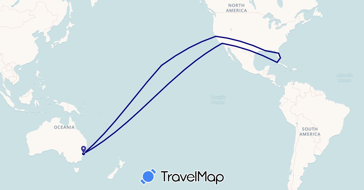 TravelMap itinerary: driving in Australia, Cuba, United States (North America, Oceania)